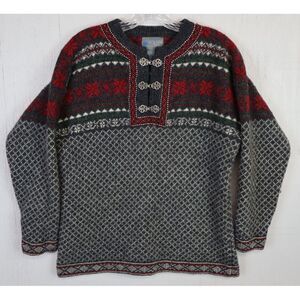 Womens Squaw Valley Gray Red‎ Long Sleeve Metal Clasp Sweater Size L Wool